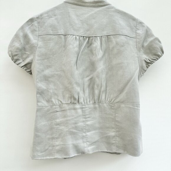 RW & CO Women’s Vintage Grey Jacket Short Sleeve Ruffled Collar 100% Ramie Large - Picture 2 of 15